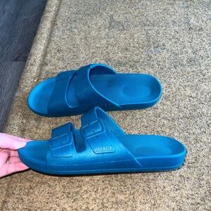 Teal Slide Sandals with Buckles